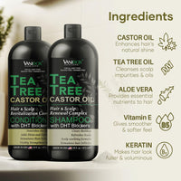 Thumbnail for Tea Tree Shampoo & Conditioner Set, Castor Oil, 16oz Each, Sulfate-Free