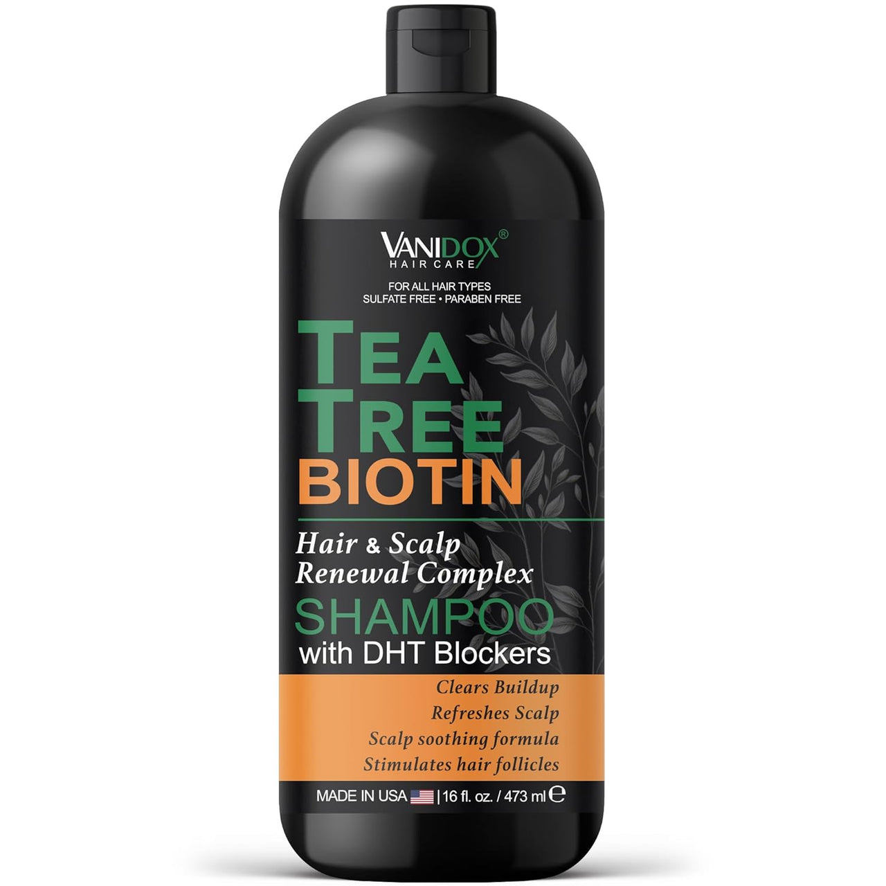 Tea Tree Shampoo with Biotin, 16oz, Itchy Scalp Relief, Sulfate-Free