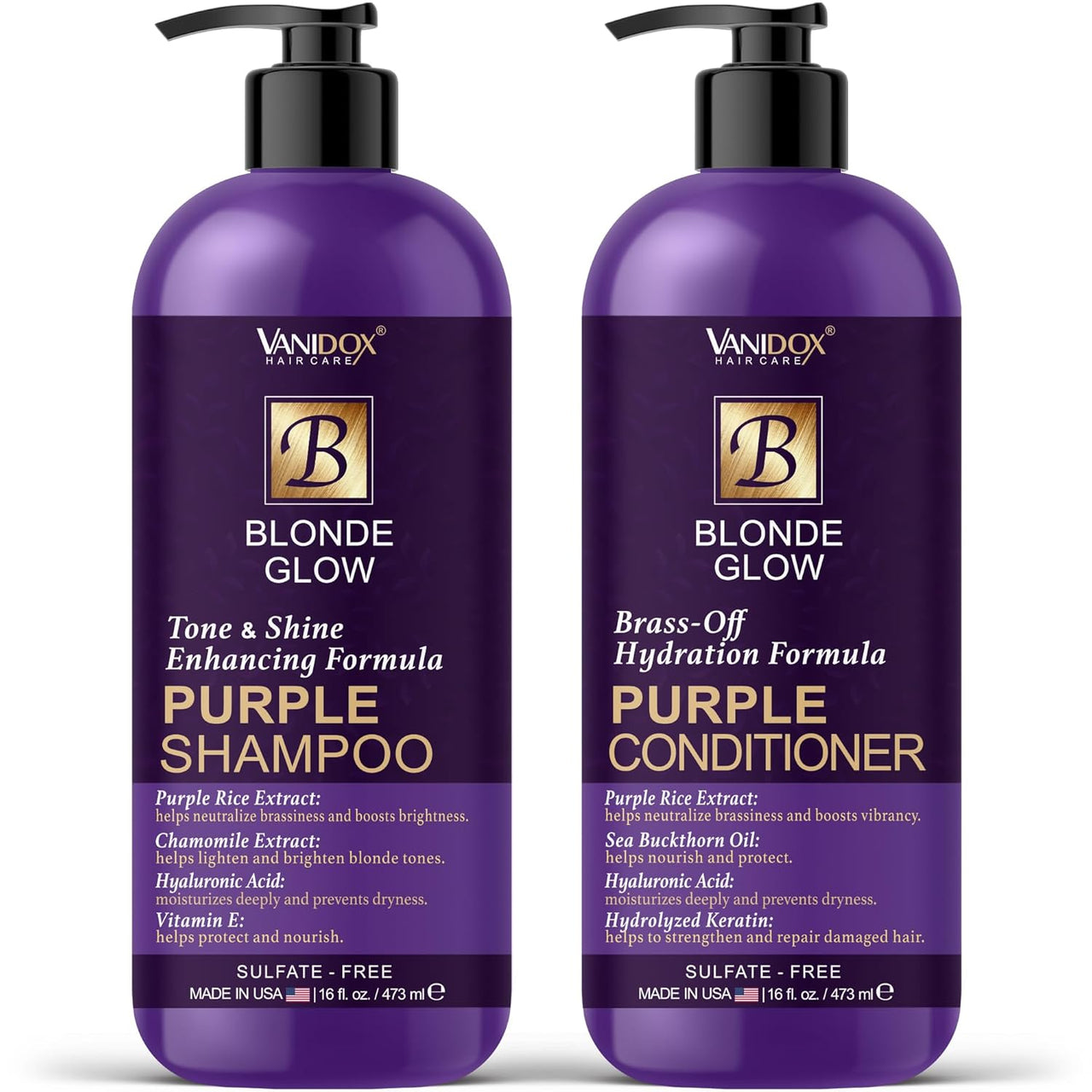 Sulfate-Free Purple Shampoo & Conditioner Set for Blondes, 16oz Each