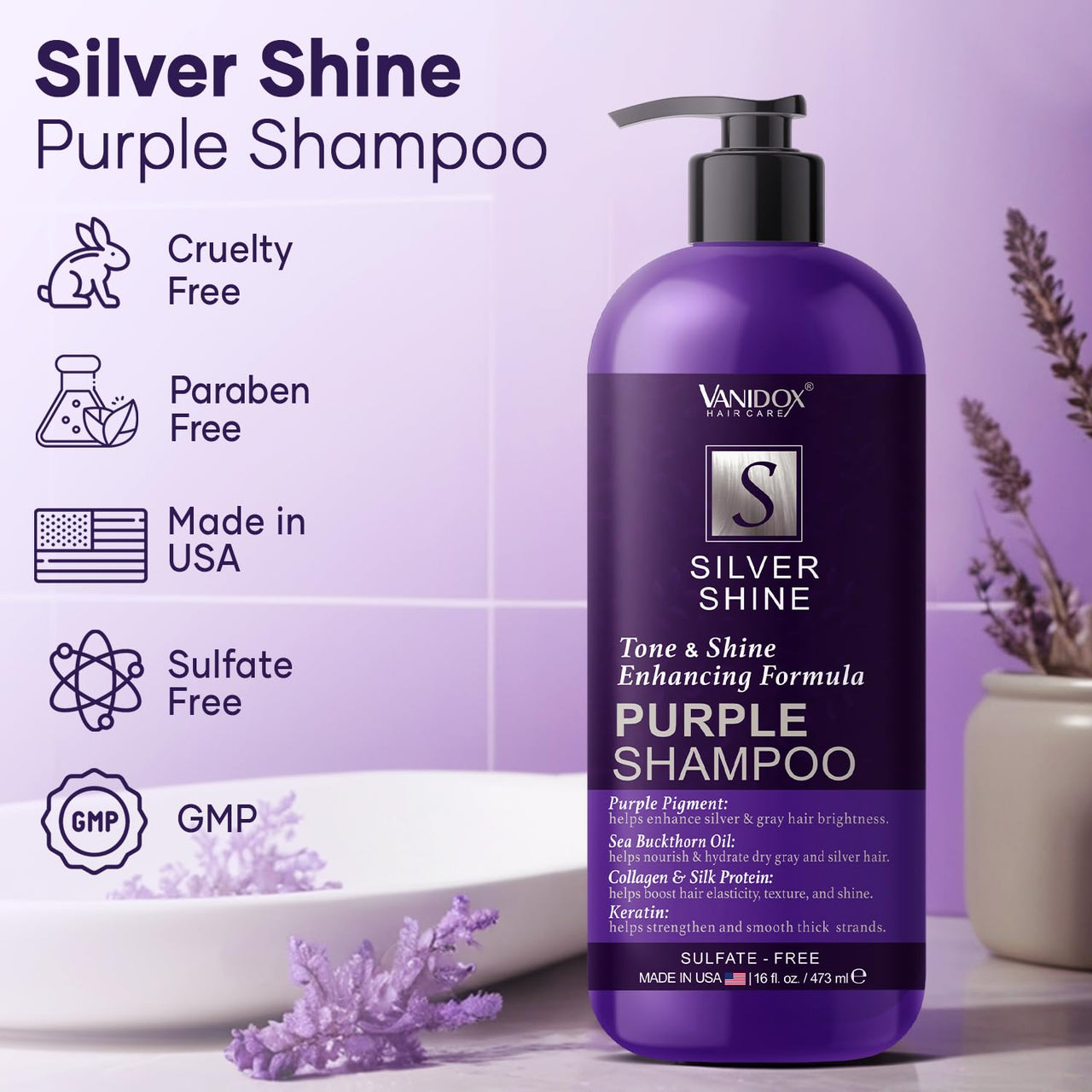 Sulfate-Free Purple Shampoo for Gray & Silver Hair, 16 fl oz for Women