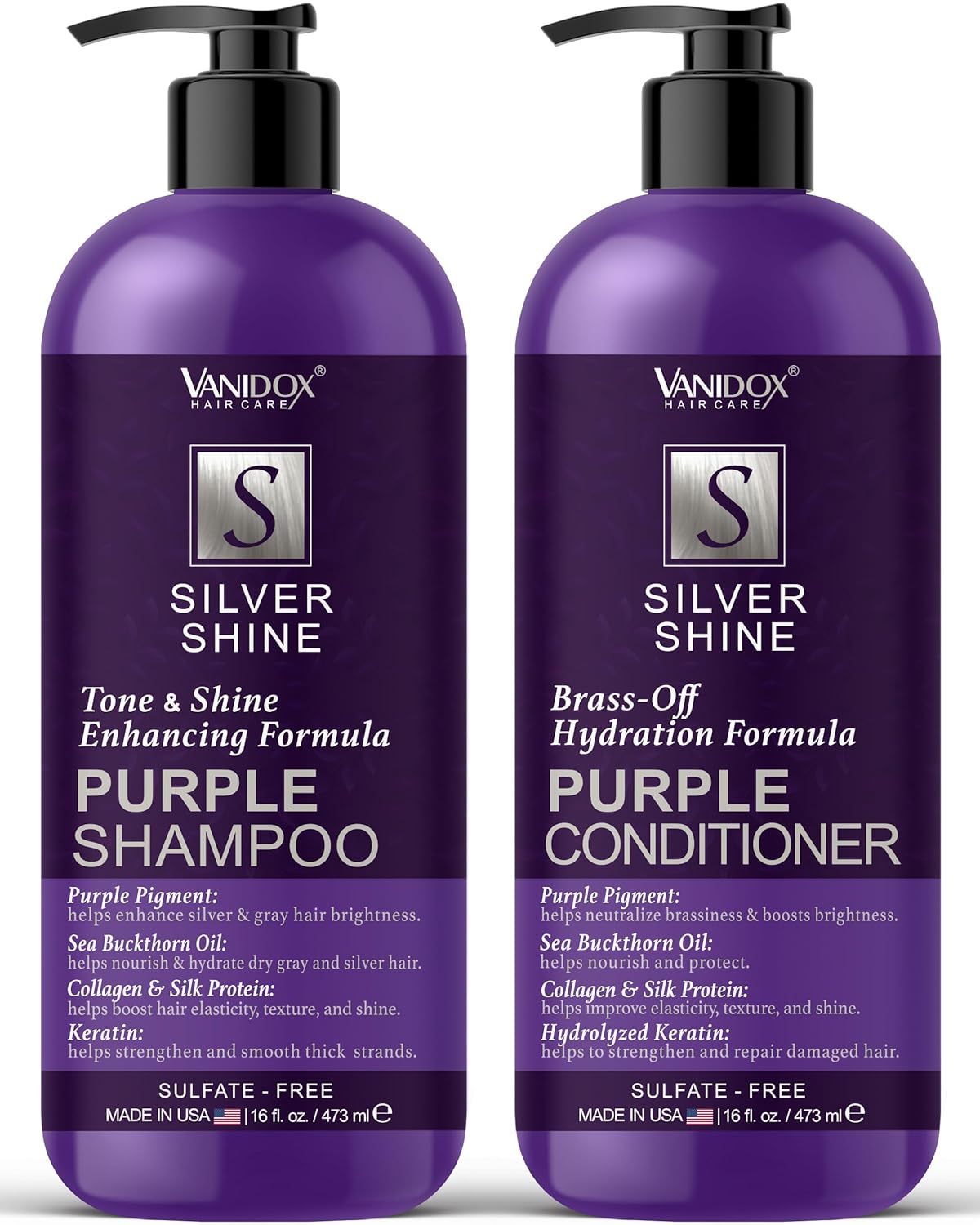 Sulfate-Free Purple Shampoo & Conditioner for Gray/Silver Hair, 16oz Each