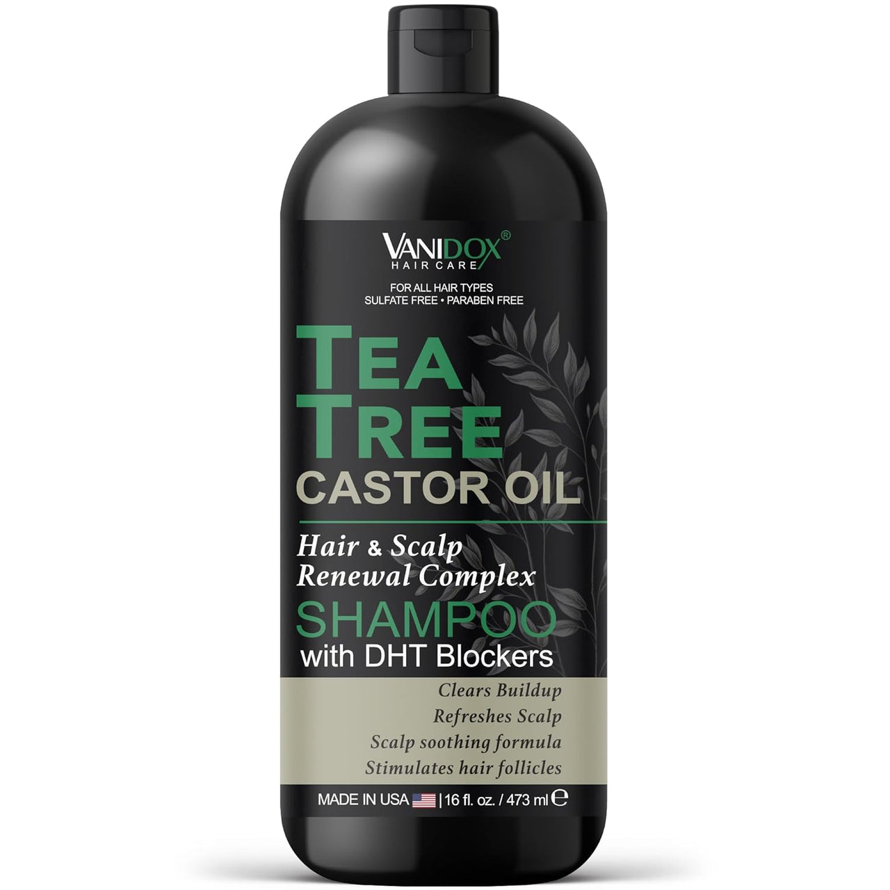 Tea Tree Shampoo with Castor Oil, 16oz, Itchy Scalp Relief, Sulfate-Free