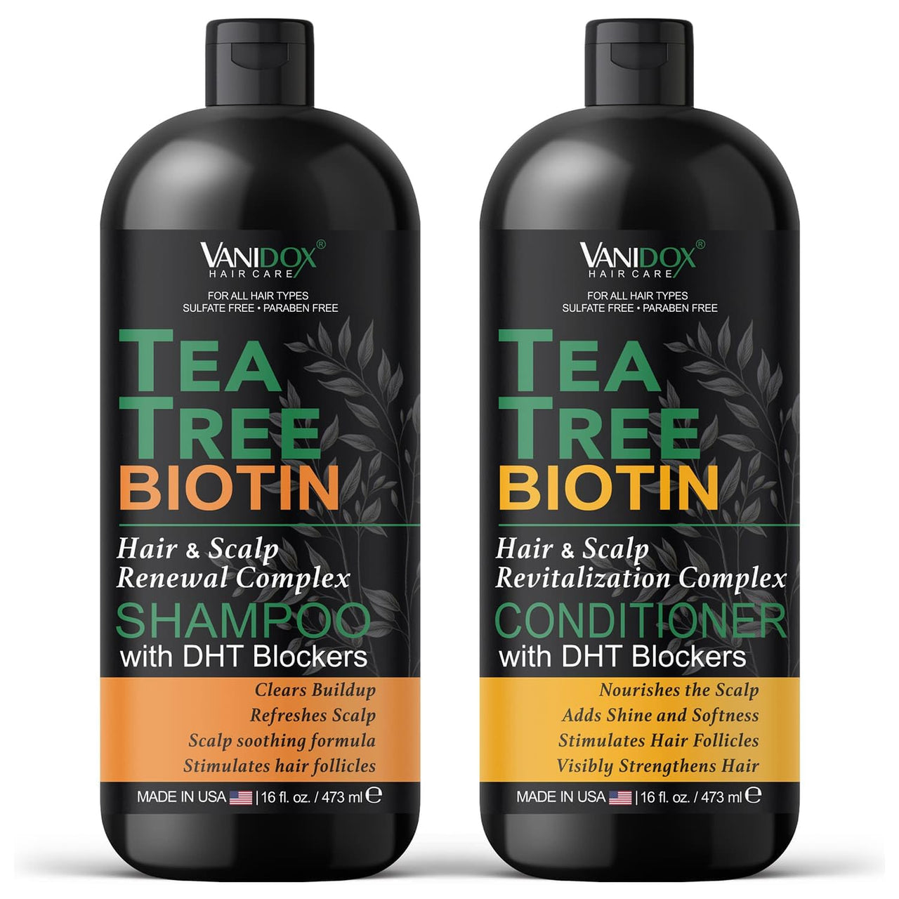 Tea Tree Shampoo & Conditioner Set, Biotin, 16oz Each, Sulfate-Free