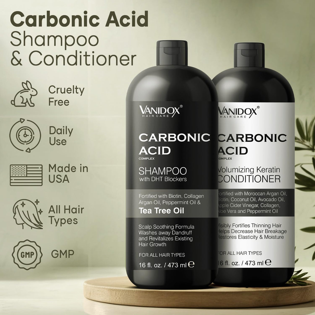 Carbonic Acid Shampoo & Conditioner Set for Hair Growth & Repair, 16oz