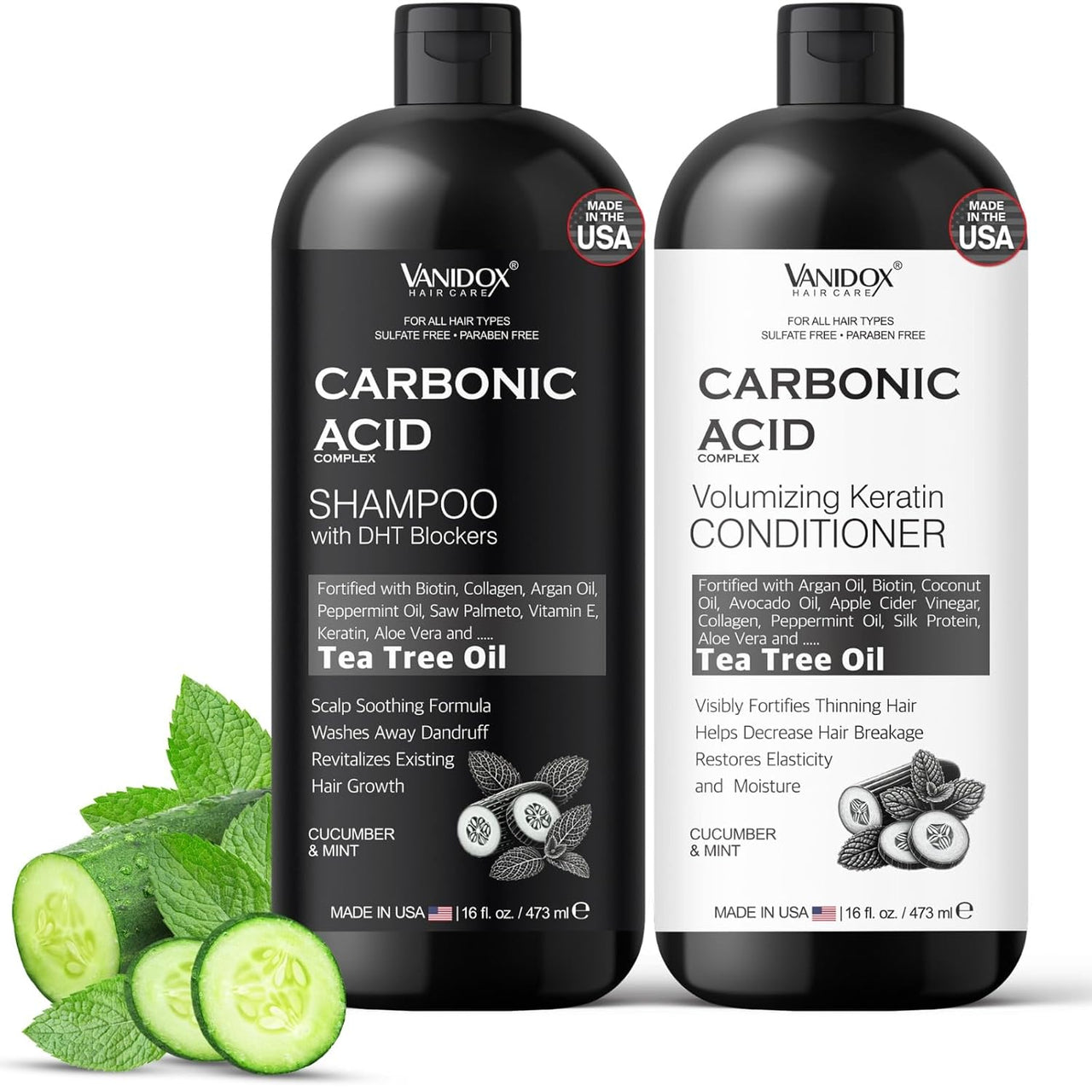 Carbonic Acid Shampoo & Conditioner, Hair Growth, 16oz, Cucumber Mint Scent