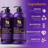 Thumbnail for Sulfate-Free Purple Shampoo & Conditioner Set for Blondes, 16oz Each