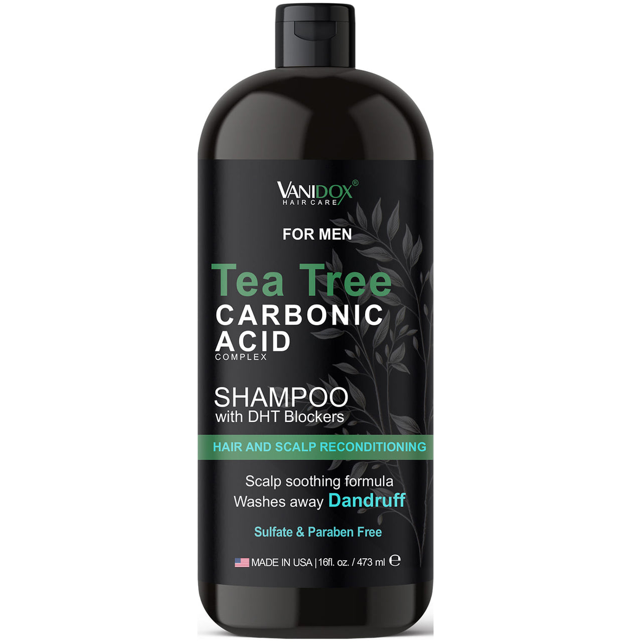 Shampoo For Men with Organic Tea Tree Oil and Carbonic Acid - Formulated For Itchy and Dry Scalp, Fights Hair Loss and Stimulates Hair Growth (16 FL Oz)